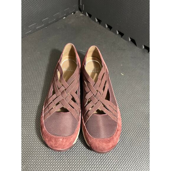 Dansko Hilde Shoes Womens EU 38‎ US 7.5-8 Burgundy Suede Slip On Elastic Strappy - Picture 2 of 8